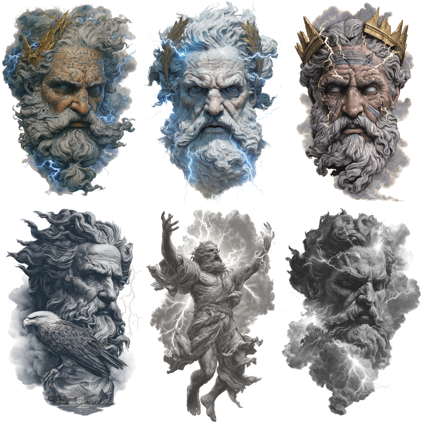 Zeus Tattoo Design Bundle — 65 Files | Greek God 4K PNG Art Collection