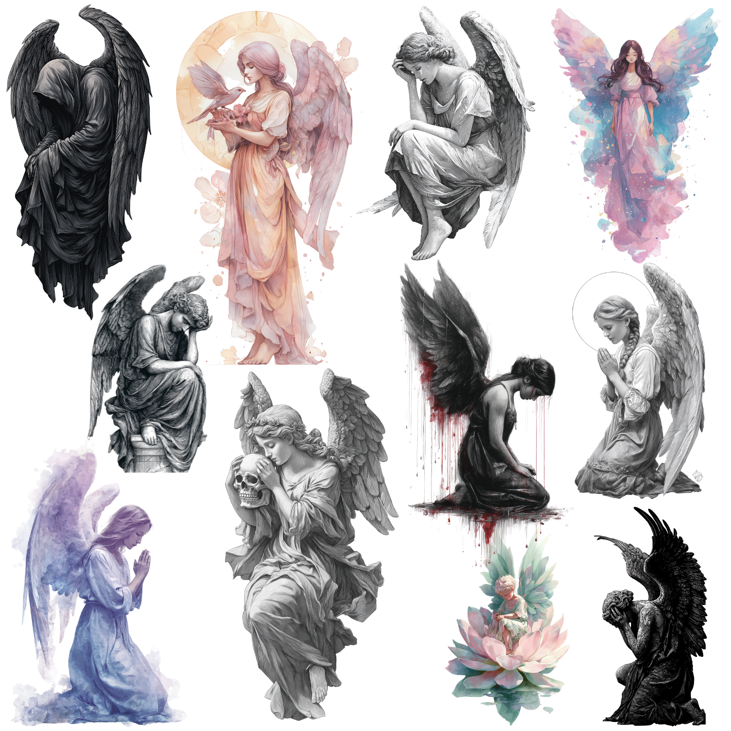 108 Angel Tattoo Designs Bundle | 4K PNG