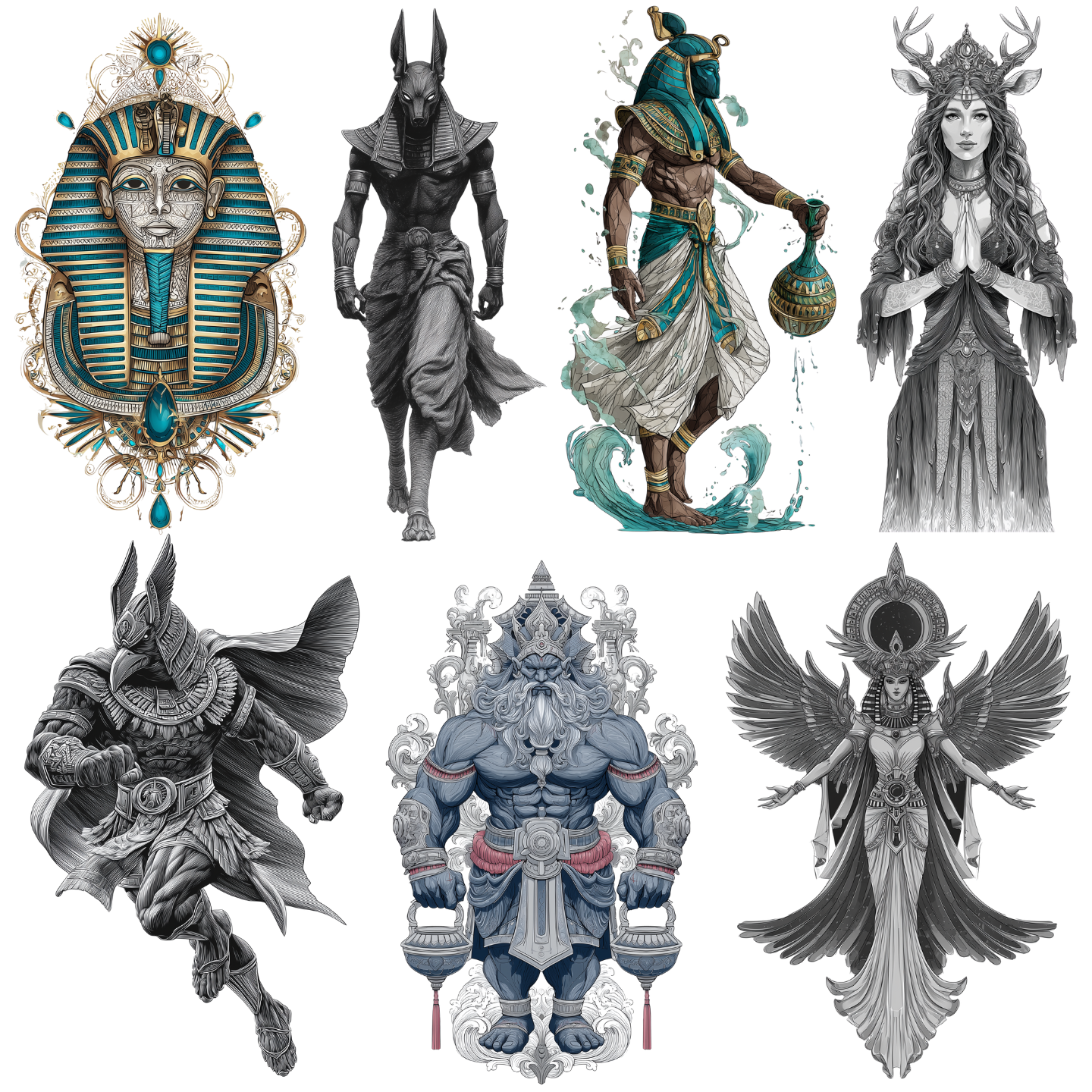 130 Divine Gods Tattoo Designs | 4K PNG Tattoo Art Bundle