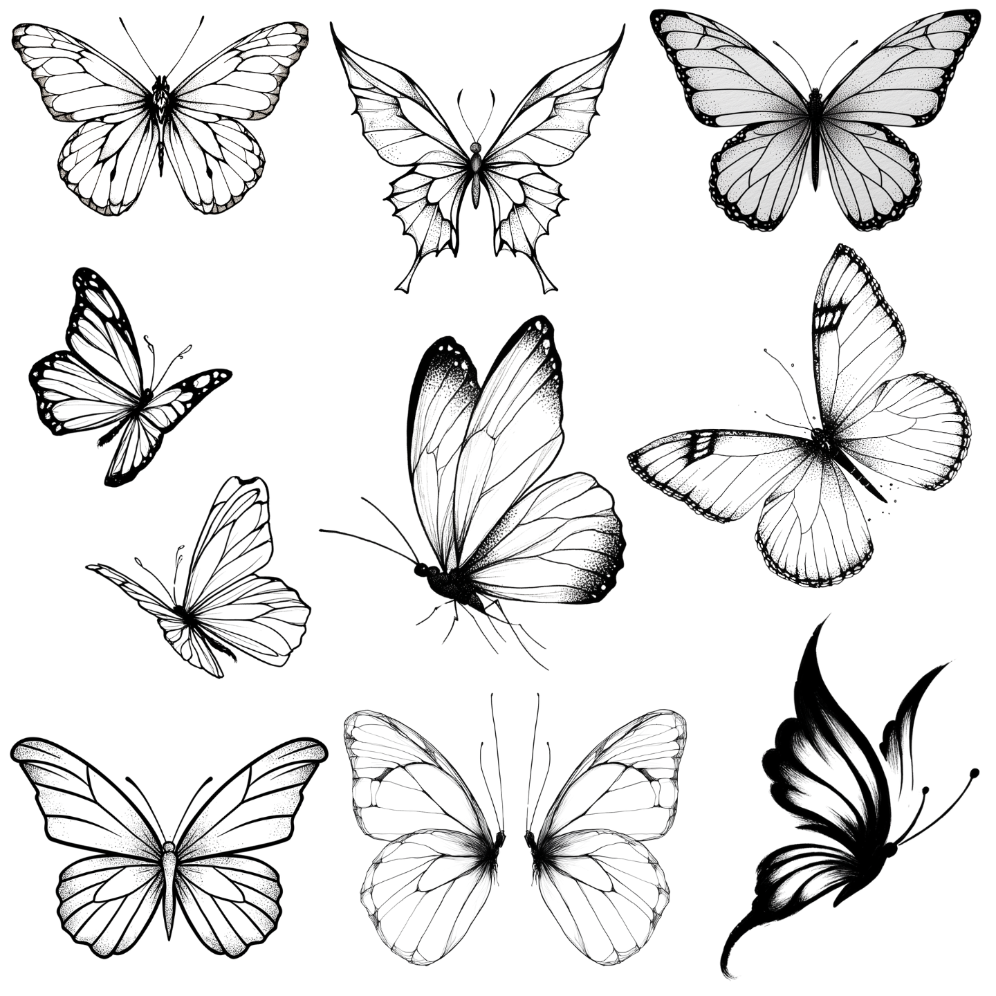125 Butterfly Tattoo Designs Bundle | 4K PNG
