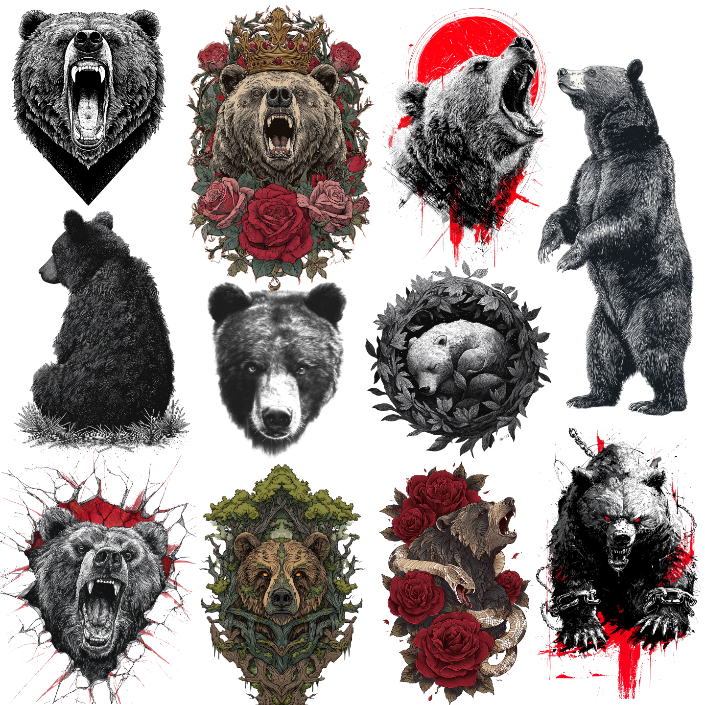 125 Bear Tattoo Designs Bundle | 4K PNG